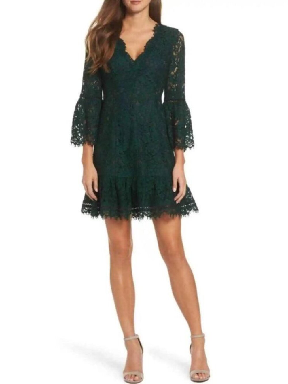 Eliza J Emerald Green Lace Dress NWT Nordstrom Size 10 Romantic Bell Sleeve